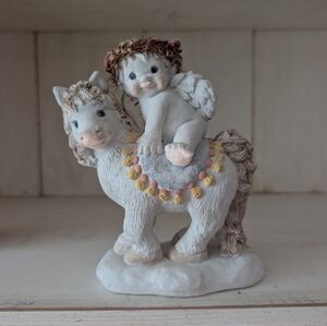 Vintage Cast Art Dreamsicles Cherub on Riding Horse Signed 1994